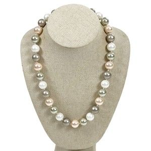 Lucas Lameth LUC 925 CN Hand Tied Pink Gray White Faux Pearl Strand Necklace